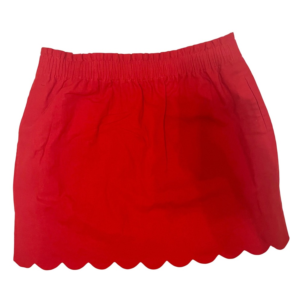 J.Crew Red Scalloped Hem Linen Cotton Blend Mini Skirt Size 12 Pockets - Picture 2 of 10